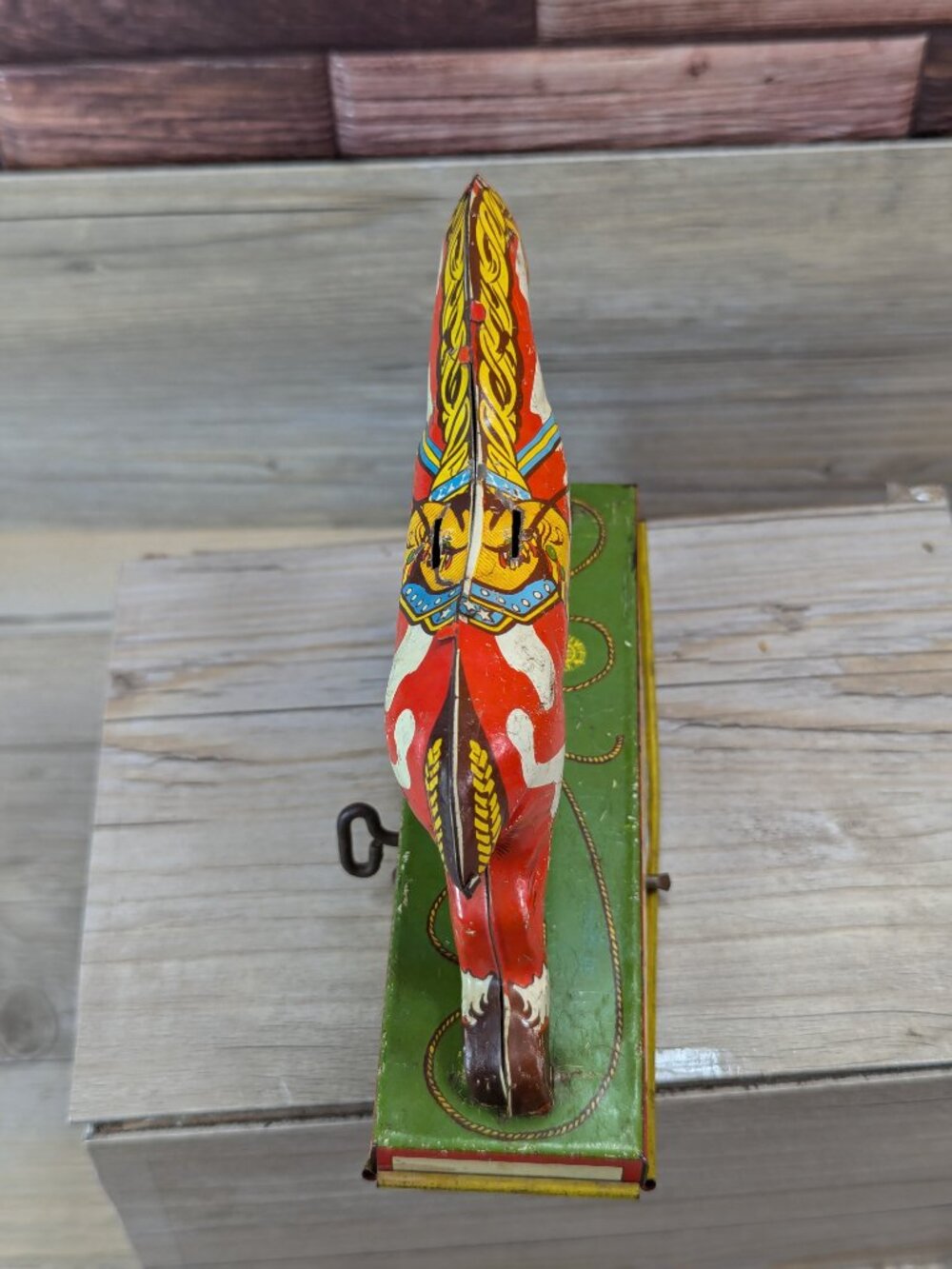 Red Ranger Ride Em Cowboy Wind Up Toy Rocking Horse Missing Rider Wyandotte - Picture 8 of 11